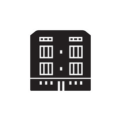 Vector icon or illustration with building in material design style in black color 