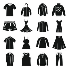 Different clothes icons set. Simple illustration of 16 different clothes items vector icons for web