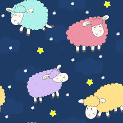 Cute seamless pattern with funny sheep. vector illustration