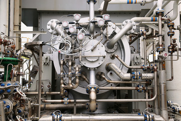 Machine turbine in oil and gas plant for drive compressor unit for operation. Turbine working with...