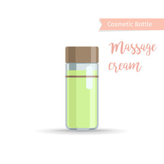 Cosmetics bottle product with hand drawn inscription massage cream. Vector illustration