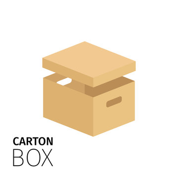 Carton box pack with notch for hands. Vector flat item isolated on white