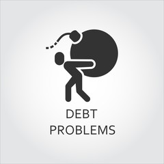 Flat black icon debt problems, loan man carries a bomb