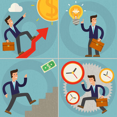 Four Illustrations of Cartoon Character Successful Businessman