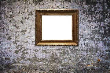 wooden picture frame on old wall background