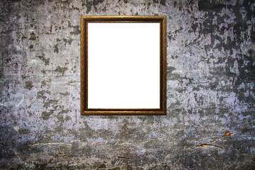 wooden picture frame on old wall background