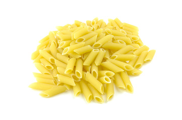 Penne pasta pile, isolated on white background