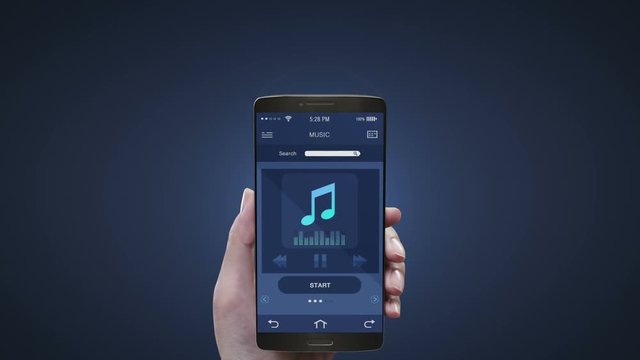 Touching application on mobile screen, Listening mobile music, entertainment music player. 3D icon animation.