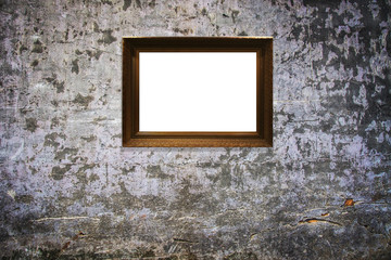 wooden picture frame on old wall background