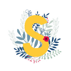 Floral alphabet, letter s