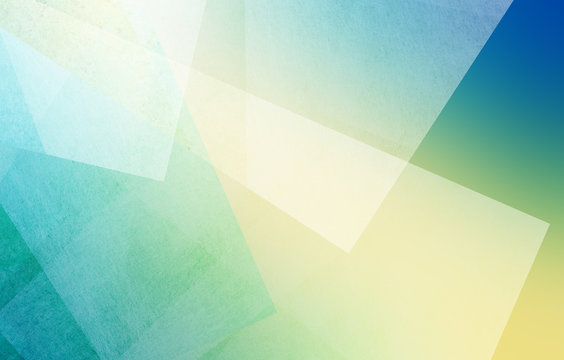 textured transparent white triangle and rectangle shapes layered in abstract pattern on blurred bright blue yellow and green background colors