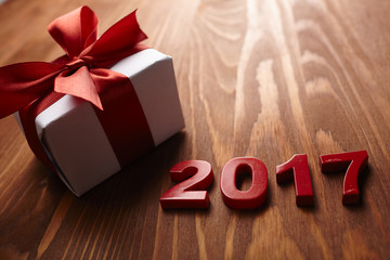 gift box on the wooden background