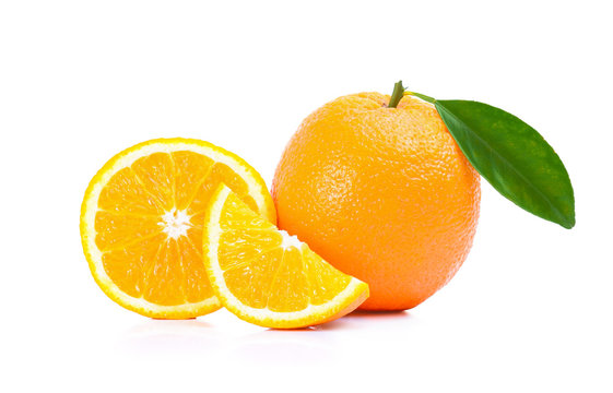 Oranges fruit, slices of oranges isolated on white background