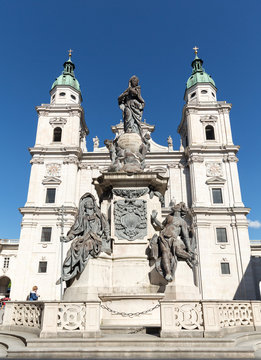 Cathedral Of Saints Rupert And Vergilius And Marian Column In Domplatz. Salzburg,  Austria