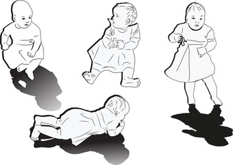 four small isolated girl sketches