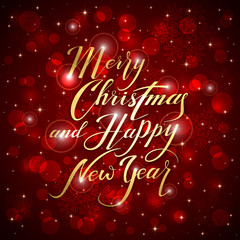 Golden Christmas and New Years lettering on red background