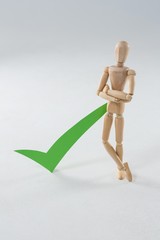 Wooden figurine with green check mark