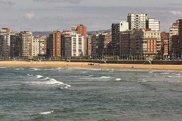 landscape of Gijon beach. travel destination in north of Spain, Europe