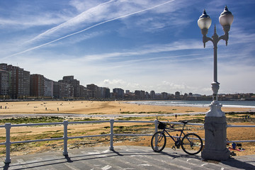 landscape of Gijon beach. travel destination in north of Spain, Europe