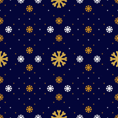 Vector snowflake seamless pattern. Winter holiday repeat snowflake background, Textile pattern sportswear and winter clothing. Trendy icons thin line golden snowflakes on a dark blue background