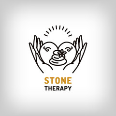 Vector stone therapy logo, beauty spa, relax icon, health and love symbol. Stone massage outline icon and thin line art pictogram. Trendy minimal outline design, Vector illustration