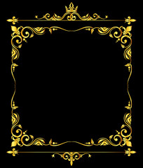 Golden vector ornate royal fleur de lys frame black background