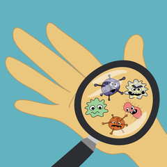 Germs On Hand Are Seen Through A Magnifying Glass