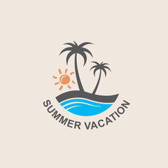 illustration of label with palm tree silhouette on island