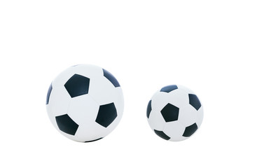 Comparative big and small football. Isolated on white background