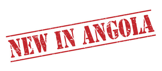 new in angola red stamp on white background