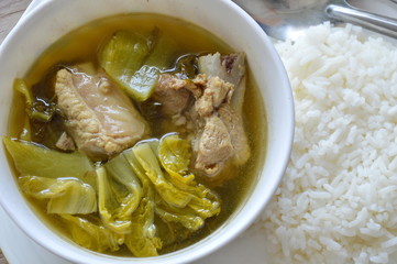 boiled pickled cabbage and pork bone soup eat couple with rice
