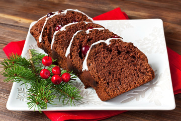 Christmas still life with  chocolate cake