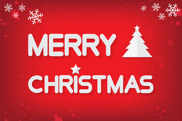 Merry christmas on red background, Paper art design vector illustration.