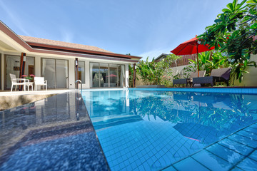Fototapeta na wymiar Exterior Modern tropical Villa with swimming pool 