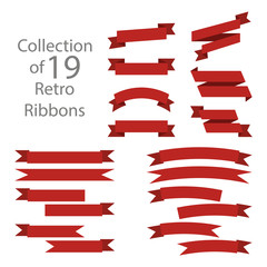 Ribbon set red colored on white background