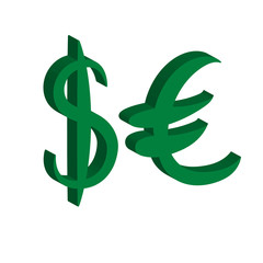 Green set of main currency signs. Signs of dollar and euro. Vector illustration