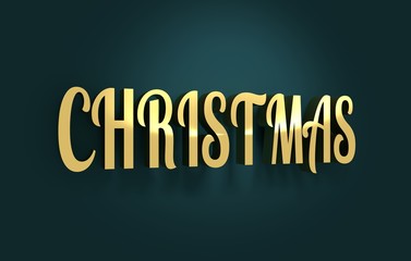 New Year and Christmas relative illustration. Christmas text. Golden metal material. 3D rendering. Unusual font