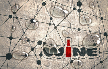 Suitable for poster, promotional leaflet, invitation, banner or magazine cover. Molecule And Communication Background. Concrete texture. Connected lines with dots. Wine text. Transparent water drops.
