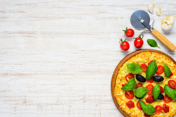 Vegetable Pizza with Tomato and Garlic on Copy Space