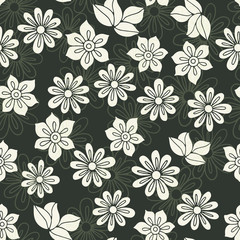 Seamless background, vector pattern for cushion, pillow, bandanna, kerchief, shawl fabric print. Texture for clothes and bedclothes. Hand drawn floral pattern made of doodles. Cartoon flowers