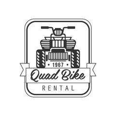 Quad Bike For Rent Label Design Black And White Template With Text For Quadricycle Rental Business