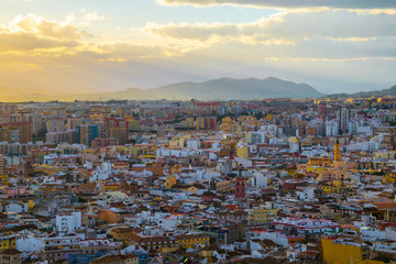 aerial view of the spanish city malaga and rooftops of the old town and adjacent residential...
