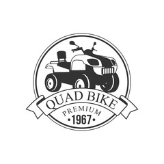 Obraz premium Quad Bike Premium Label Design Black And White Template With Text For Quadricycle Rental Business