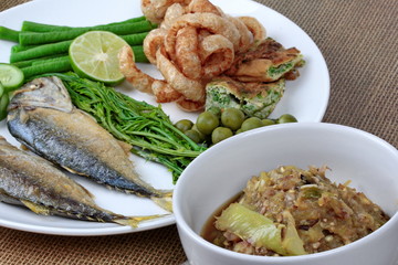 Green chili dip as Nam Prik Num served.