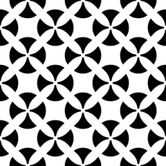 Fototapeta premium Vector monochrome seamless pattern. Simple black & white texture, illustration with smooth geometric figures in ancient style. Abstract repeat background. Design element for prints, decoration, web