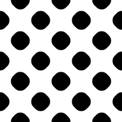 Vector seamless pattern, polka dot texture, rounded geometric figures, black & white backdrop. Simple monochrome texture, abstract endless background. Design element for prints, textile, decoration