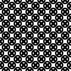 Fototapeta na wymiar Vector monochrome seamless pattern, black & white buttons, simple geometric figures. Abstract repeat endless symmetric background. Design element for prints, decoration, digital, identity, textile