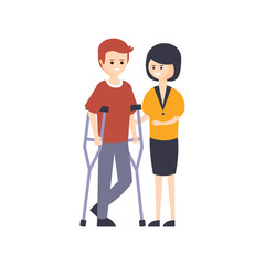 Physically Handicapped Person Living Full Happy Life With Disability Illustration With Smiling Man On Crouches And His Wife