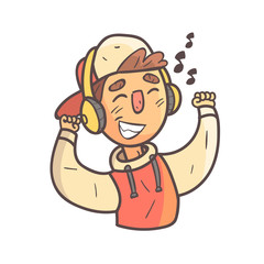 Dancing Boy In Cap And College Jacket Hand Drawn Emoji Cool Outlined Portrait