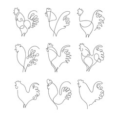 One line rooster design silhouette.Hand drawn minimalism style vector illustration © romanya